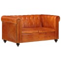 2-osobowa sofa Chesterfield, jasnobrązowa, skóra naturalna