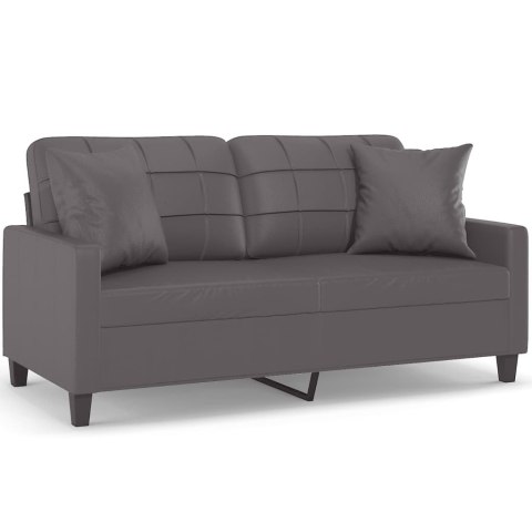 2-osobowa sofa z poduszkami, szara, 140 cm, sztuczna skóra