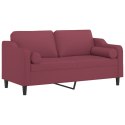 VidaXL 2-osobowa sofa z poduszkami, winna czerwień, 140 cm, tkanina