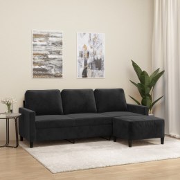 3-osobowa sofa z podnóżkiem, czarna, 180 cm, aksamit