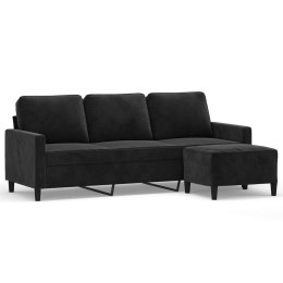 3-osobowa sofa z podnóżkiem, czarna, 180 cm, aksamit