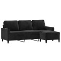 3-osobowa sofa z podnóżkiem, czarna, 180 cm, aksamit