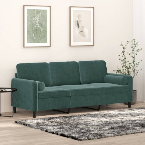 3-osobowa sofa z poduszkami, ciemnozielona, 180 cm, aksamit