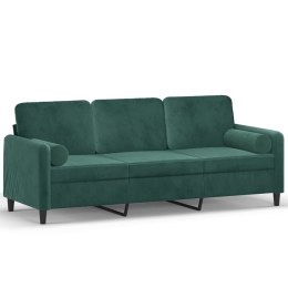 3-osobowa sofa z poduszkami, ciemnozielona, 180 cm, aksamit