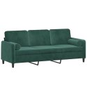 3-osobowa sofa z poduszkami, ciemnozielona, 180 cm, aksamit