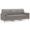 3-osobowa sofa z poduszkami, kolor taupe, 180 cm, tkanina