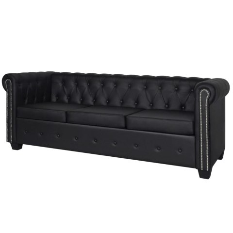 Sofa 3-osobowa w stylu Chesterfield, sztuczna skóra, czarna