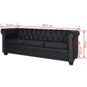 Sofa 3-osobowa w stylu Chesterfield, sztuczna skóra, czarna