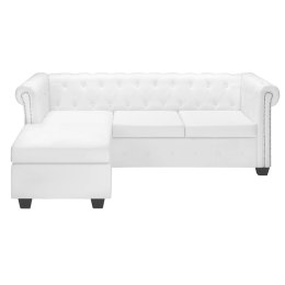 Sofa Chesterfield w kształcie litery L, sztuczna skóra, biała