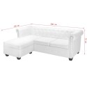 Sofa Chesterfield w kształcie litery L, sztuczna skóra, biała