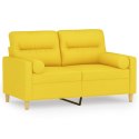 VidaXL 2-osobowa sofa z poduszkami, jasnożółta, 120 cm, tkanina