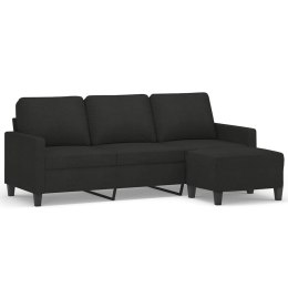 3-osobowa sofa z podnóżkiem, czarna, 180 cm, tkaniną