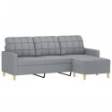 3-osobowa sofa z podnóżkiem, jasnoszara, 180 cm, tkaniną