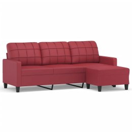 3-osobowa sofa z podnóżkiem, winna czerwień, 180 cm, ekoskóra