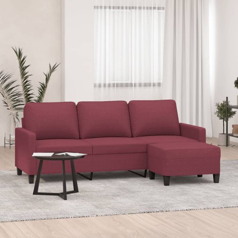 3-osobowa sofa z podnóżkiem winna czerwień 180 cm, tkaniną