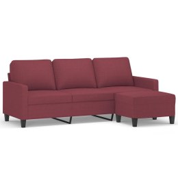 3-osobowa sofa z podnóżkiem winna czerwień 180 cm, tkaniną