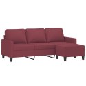 3-osobowa sofa z podnóżkiem winna czerwień 180 cm, tkaniną