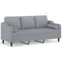 3-osobowa sofa z poduszkami, jasnoszara, 180 cm, tkanina