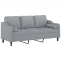 3-osobowa sofa z poduszkami, jasnoszara, 180 cm, tkanina