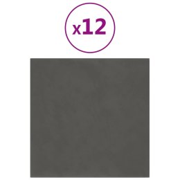 VidaXL Panele ścienne, 12 szt, ciemnoszare, 30x30 cm, aksamit, 1,08 m²