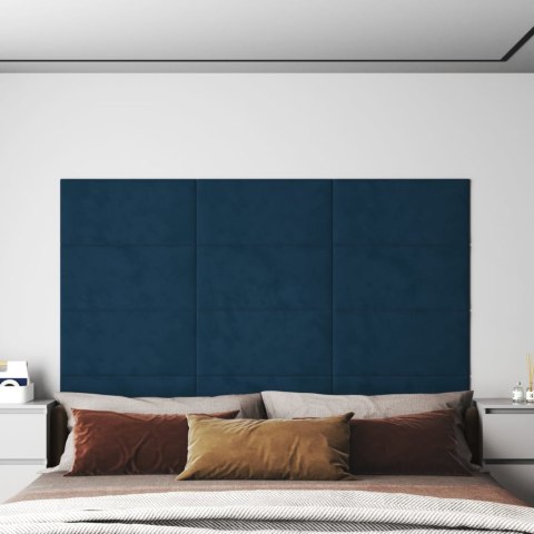 VidaXL Panele ścienne, 12 szt., niebieskie, 60x30 cm, aksamit, 2,16 m²
