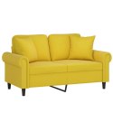 VidaXL 2-osobowa sofa z poduszkami, żółta, 120 cm, aksamit