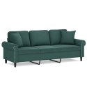 VidaXL 3-osobowa sofa z poduszkami, ciemnozielona, 180 cm, aksamit