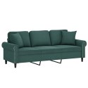 VidaXL 3-osobowa sofa z poduszkami, ciemnozielona, 180 cm, aksamit