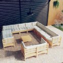 VidaXL 14 Piece Patio Lounge Set with Cream Cushions Solid Pinewood