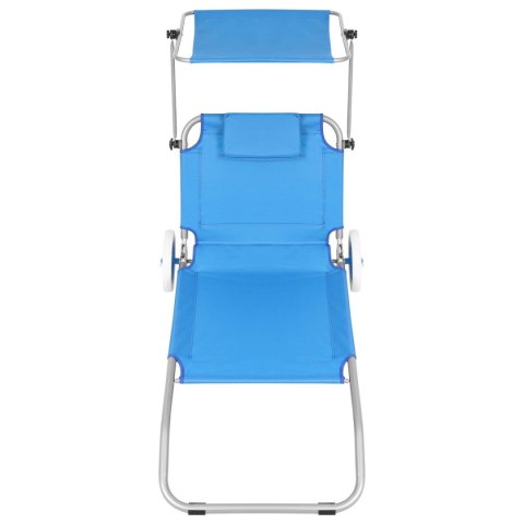 LEŻAK SKŁADANY PLAŻOWY Z DASZKIEM NA KÓŁKACH 112x62x60-90CM NIEBIESKI