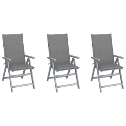Rozkładane krzesła ogrodowe z poduszkami, 3 szt., lita akacja
