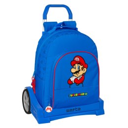 Torba szkolna z kółkami Super Mario Play Niebieski Czerwony 32 x 42 x 15 cm