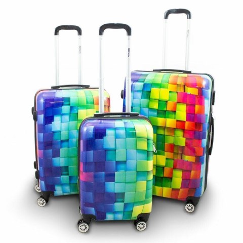 Komplet walizek podróżnych na kółkach CUBE 3szt SET kolorowe lekkie Komplet walizek podróżnych na kółkach CUBE 3szt SET kolorowe lekkie