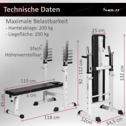 Ławka Movit Fitness biała + zestaw hantli 30 kg