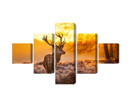 Obraz Wieloczęściowy Jeleń W Lesie O Zachodzie Słońca 3D