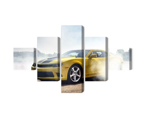 Obraz Wieloczęściowy 3D Dryfujący Żółty Samochód