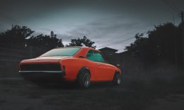 Obraz Wieloczęściowy Pomarańczowy Samochód Retro