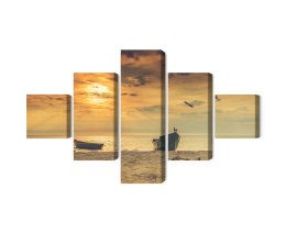 Obraz Wieloczęściowy Łodzie Na Plaży O Zachodzie Słońca