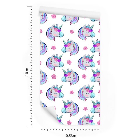 Tapeta Dla Dzieci - Śpiące Jednorożce Na Tle Kwiatów