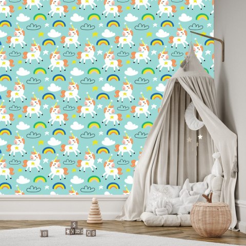 Tapeta Dla Dzieci - Śpiące Jednorożce - Styl Skandynawski