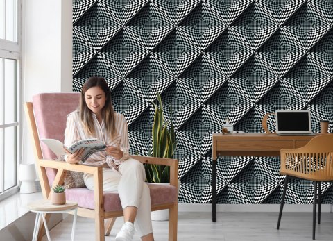 Tapeta Geometryczna 3D Głębia, Kwadraty, Do Salonu