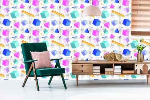 Tapeta Geometryczna 3D, Sześciany, Pokój Dziecięcy