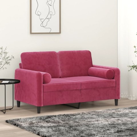 2-osobowa sofa z poduszkami, winna czerwień, 120 cm, aksamit