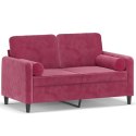 2-osobowa sofa z poduszkami, winna czerwień, 120 cm, aksamit