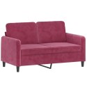 2-osobowa sofa z poduszkami, winna czerwień, 120 cm, aksamit