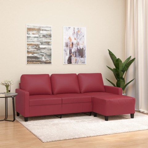 3-osobowa sofa z podnóżkiem, winna czerwień, 180 cm, ekoskóra