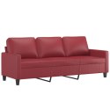 3-osobowa sofa z podnóżkiem, winna czerwień, 180 cm, ekoskóra