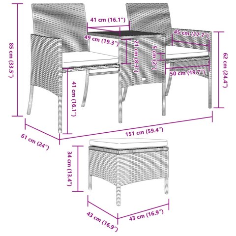 2-os. sofa ogrodowa ze stolikiem i podnóżkami, rattan PE, brąz 2-os. sofa ogrodowa ze stolikiem i podnóżkami, rattan PE, brąz