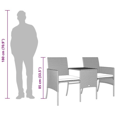 2-os. sofa ogrodowa ze stolikiem i podnóżkami, rattan PE, brąz 2-os. sofa ogrodowa ze stolikiem i podnóżkami, rattan PE, brąz