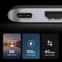 Rozdzielacz portów HUB MacBook Air Pro 2x USB-C HDMI 2x USB 3.0 SD TF PD szary